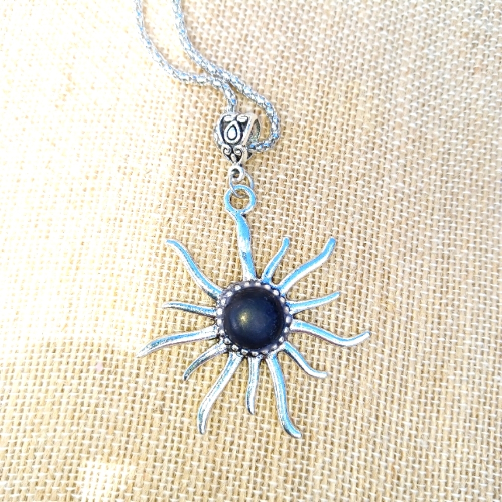 Sun Black Semiprecious Stone Necklace